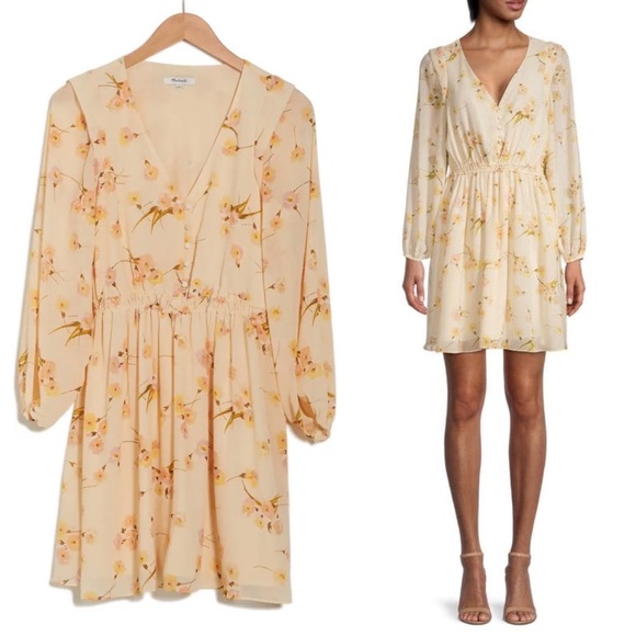 Madewell Cate Floral Print Mini Long Sleeve Dress in Carnation - Picture 2 of 14